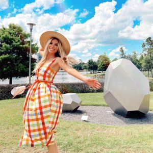 Plaid Wide Strap Tie Waist Dress